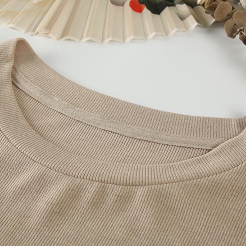 Johnature Women Knitted Spring T-Shirts O-Neck Half Solid Color Soft Female T-Shirts