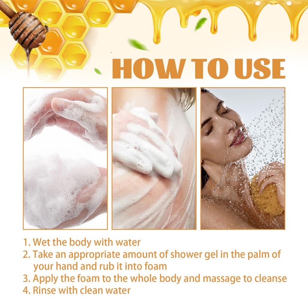 Gel douche au miel pour un nettoyage en profondeur, une exfoliation, une hydratation et un blanchiment de la peau avec un effet raffermissant