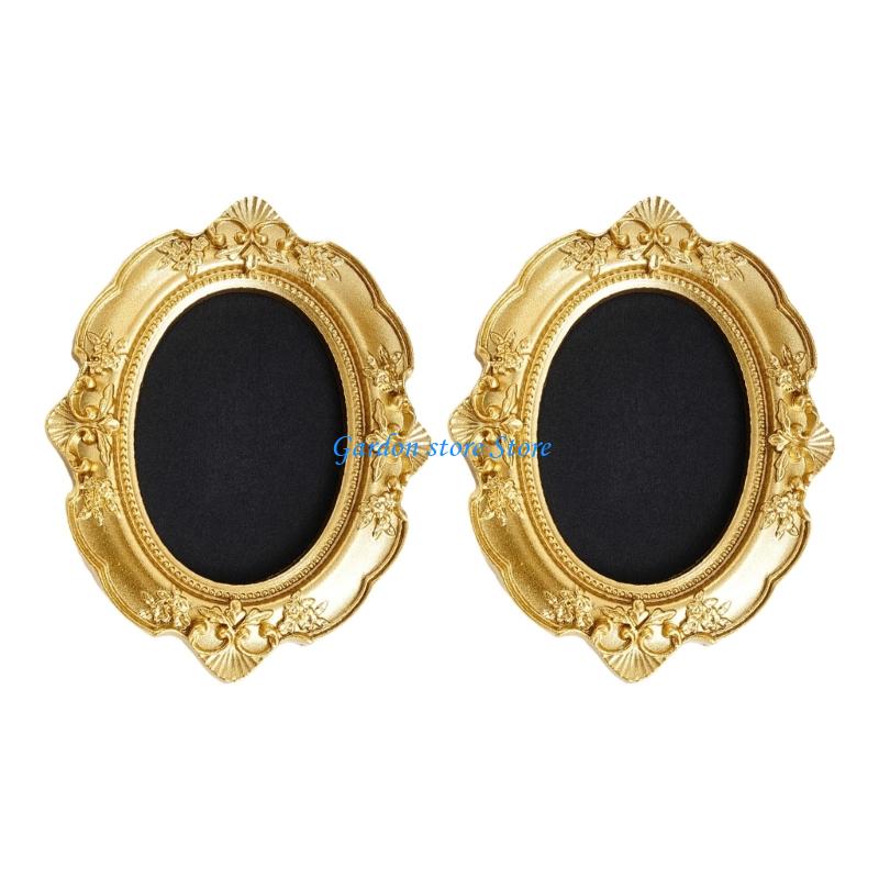 B0KB Antique Gold Small Hanging Picture Frame Resin Craft Photo Frame For Wall Display Old Fashioned Photo Gallery Art Decors