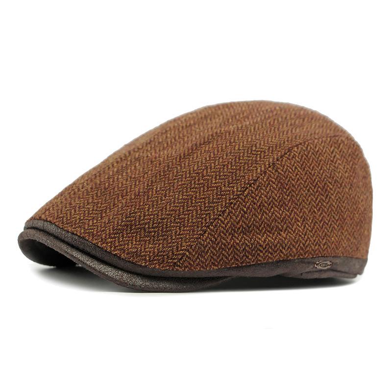 Autumn Winter Warm Hat Men's Beret British Retro Wool Forward Cap Peaked Cap