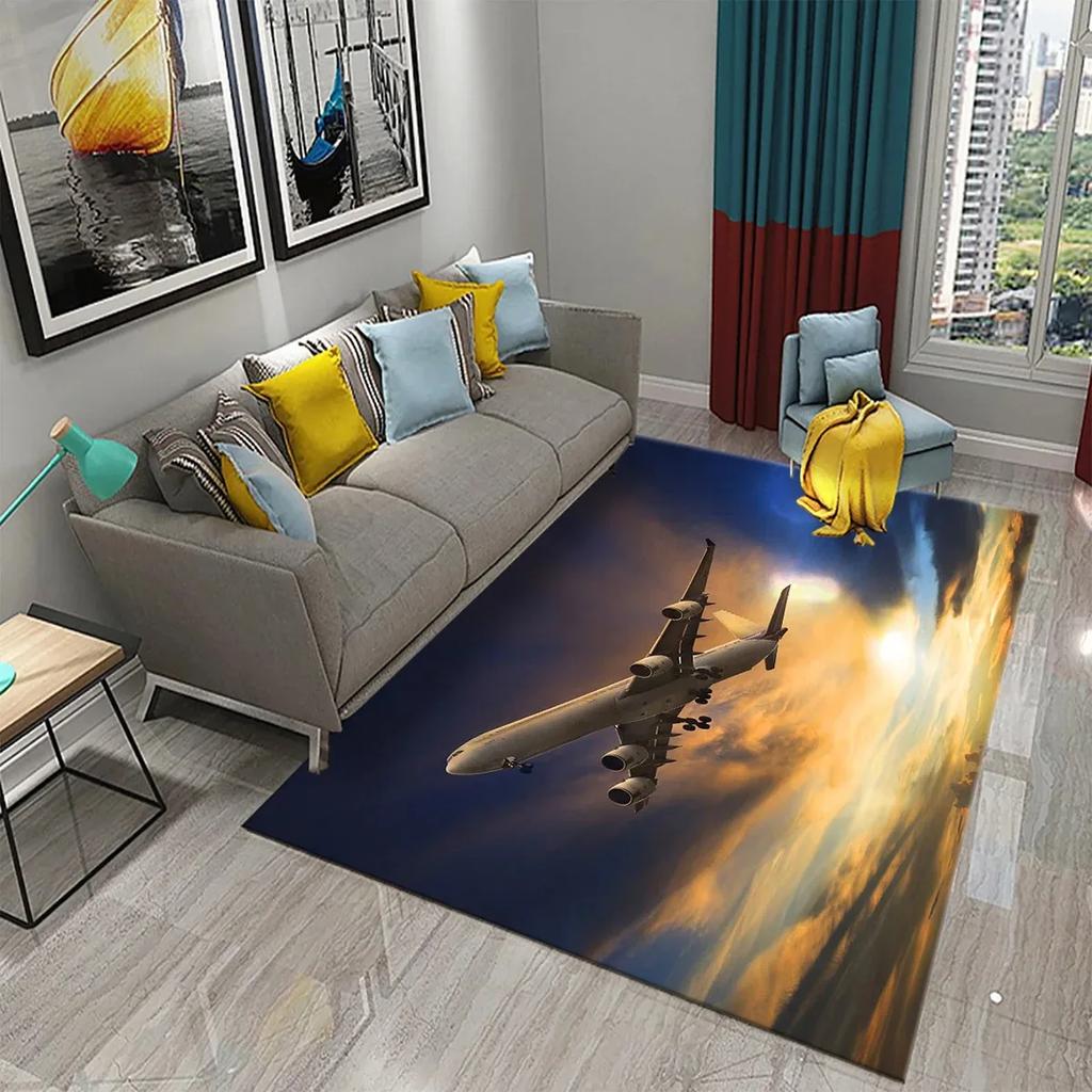 Airplane Carpet Sky Sunset Scene Area Mat For Kitchen Bathroom Entrance Door Anti-Slip Absorbent Mat Teens Bedroom Home Decor