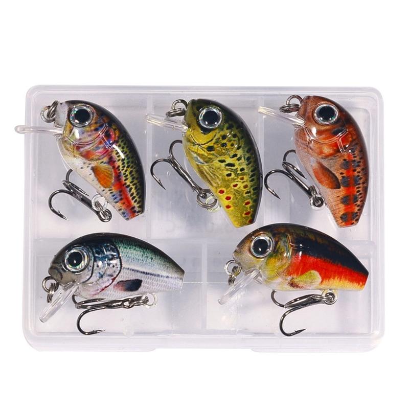 5 Pièces Appâts de Pêche en Plastique Petit Crankbait Wobbler Appâts Durs Artificiels Appâts Crank avec Boîte à Pêche Accessoires de Pêche