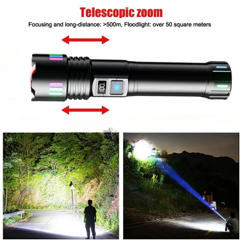 White Laser Flashlight TYPE-C Rechargeable Military Tactical Zoomable Portable LED Camping Search Spotlight