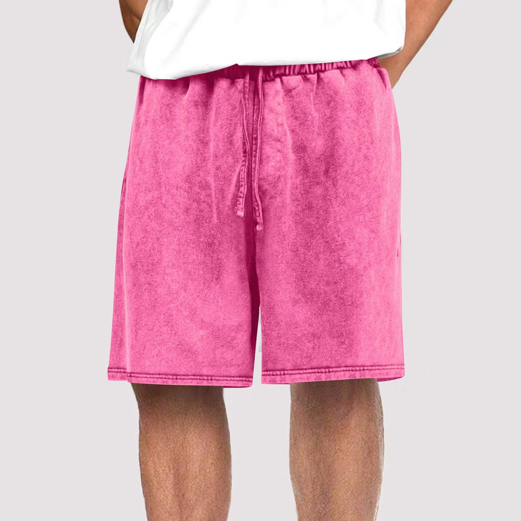 Men Drawstring Casual Shorts Vintage Washed Relaxed Fit Elastic Waistband Summer Lightweight Shorts for Daily Wear