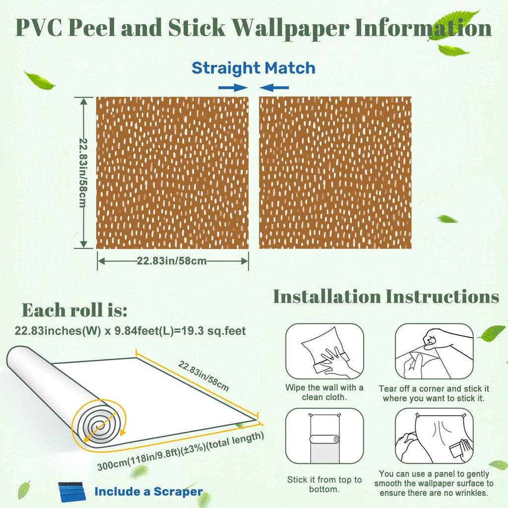 Brown Dotted Organic Shapes Wallpaper 22.83"X118" Waterproof Wallpaper for Living Room/Bedroom/Bathroom PVC Wall Sticker