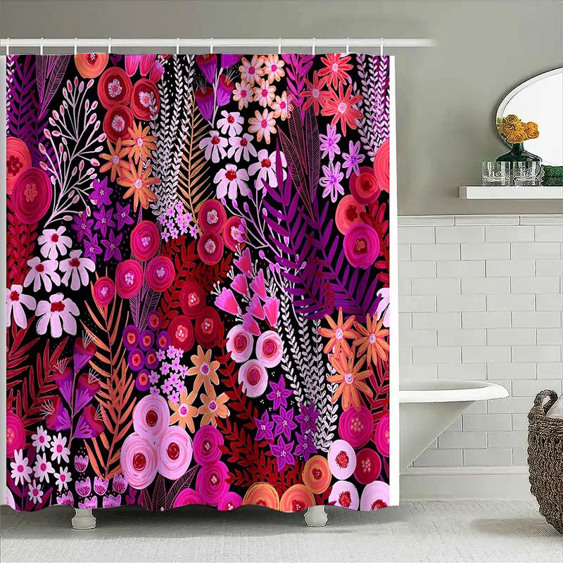 Floral Shower Curtain Botanical Flower Pattern Bathroom Decor Vintage Washable Waterproof Fabric Backdrop