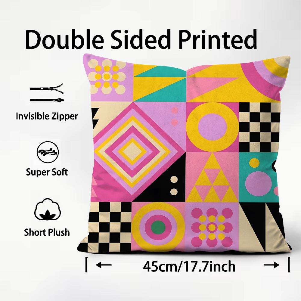 Geometric Patterns Luxury Cushion Cover Plush Fabric Soft DoubleSided Printed Sofa Warm Winter Home Child Gift Pillow Case