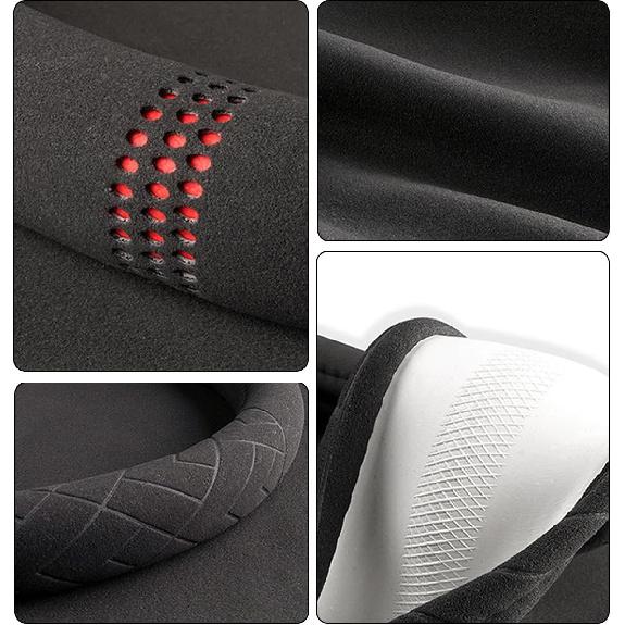 Car Suede Steering Wheel Cover, Non-Slip Protector for Auto Steering Wheel with Grid of The Correction Marker, Breathable Universal Automotive