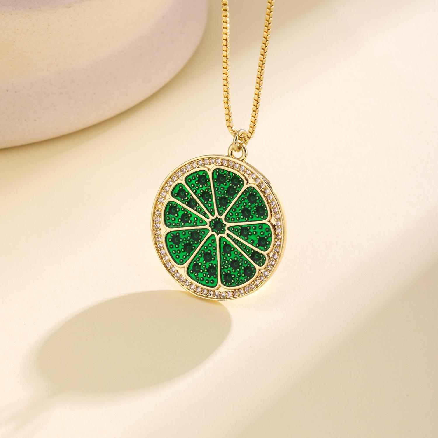 

Nidin Cute Grapefruit Slice Pendant Necklace For Women Fashion Crystal Zircon Fruit Citrus Charm Chain Neck Summer Jewelry Gifts