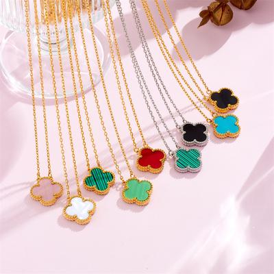 White Mother-Of-Pearl Lucky Four-Leaf Clover Reversible Necklace Women Titanium Steel Light Luxury Niche Collarbone Chain