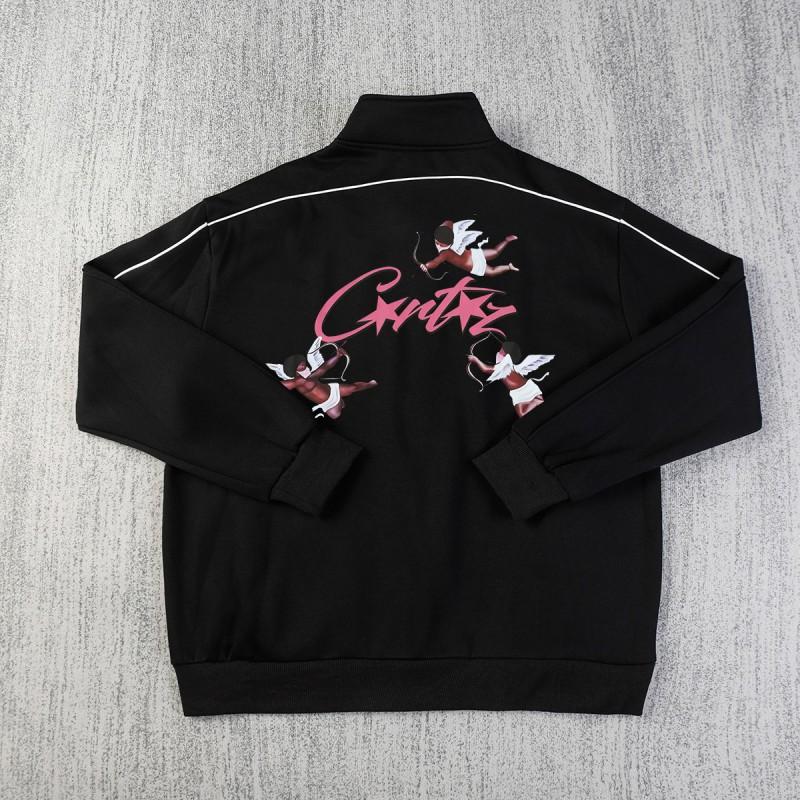 Mens Casual Stand Collar Zip Jacket Set Hip Hop Style Printed Loose Fit Teens