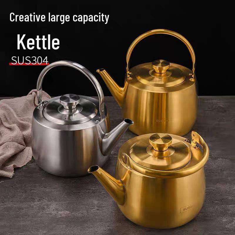 Golden 304 Stainless Steel Soup Pot and Tea Kettle for Hot Pot Restaurants, Large Capacity Commercial Use.