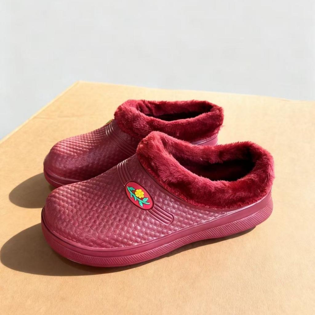 Winter velvet half-mop cotton rain shoes thick-soled integrated EVA warm and waterproof half-slippers cotton slippers