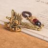 Punk Brass Dragon Head Axe Keychain Lucky Charm Car Key Ring Handmade Rope Vintage Gift For Men Women