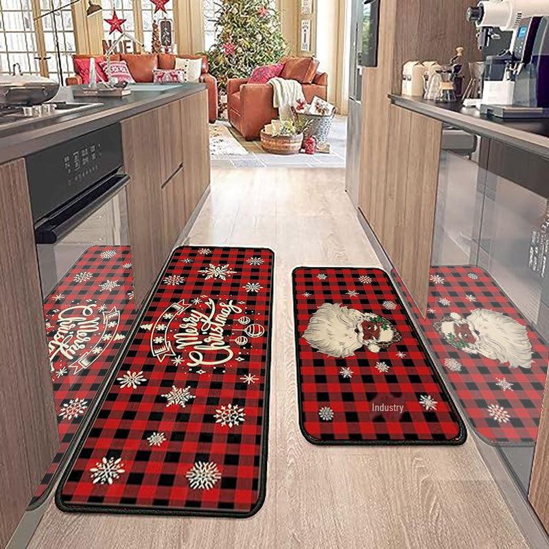 Cross-border Christmas Holiday Anti-Slip, Dirt-Resistant Kitchen Floor Mats – Long, Oil-Absorbing, Decorative Door Foot Mats