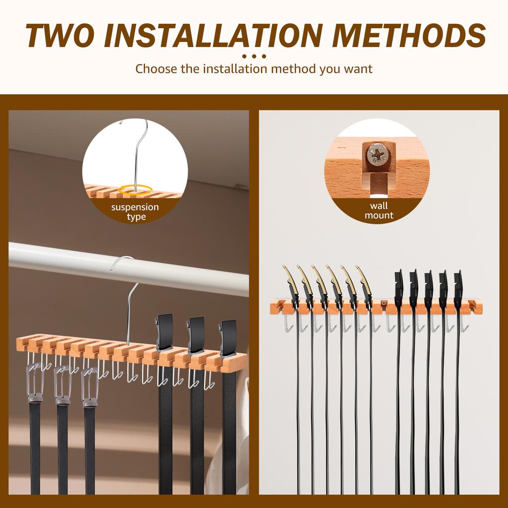 Wood Belt Rack Hanger Set Multipurpose Clothes Underwear Tie Belt Hanger 13 Hook Space Saving Wardrobe Organizer