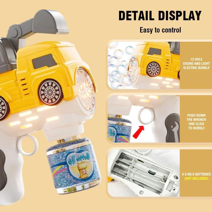 Handheld Engineering Car Bubble Machine Kids Toy Sets With Lights Sound Outdoor Soap Blowing Party Game Children'S Birthdays Gifts