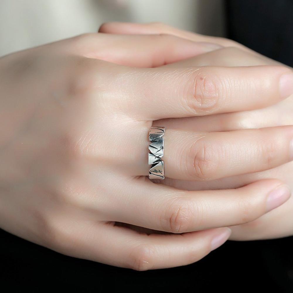 Vintage Adjustable Opening Mori Heart Shape Rock Texture Ring For Punk Hip Hop Woman Man Gift Couple Rings Party Jewelry