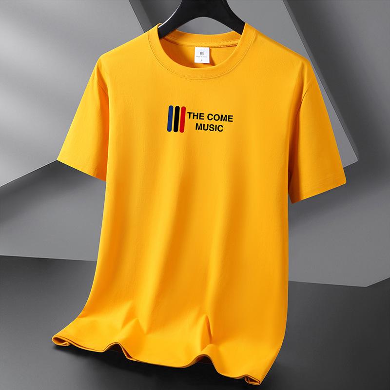 

Простой стиль, 10 цветов, футболка из чистого хлопка, мужская свободная футболка с круглым вырезом и коротким рукавом, большой размер S-6XL 5XL жёлтый