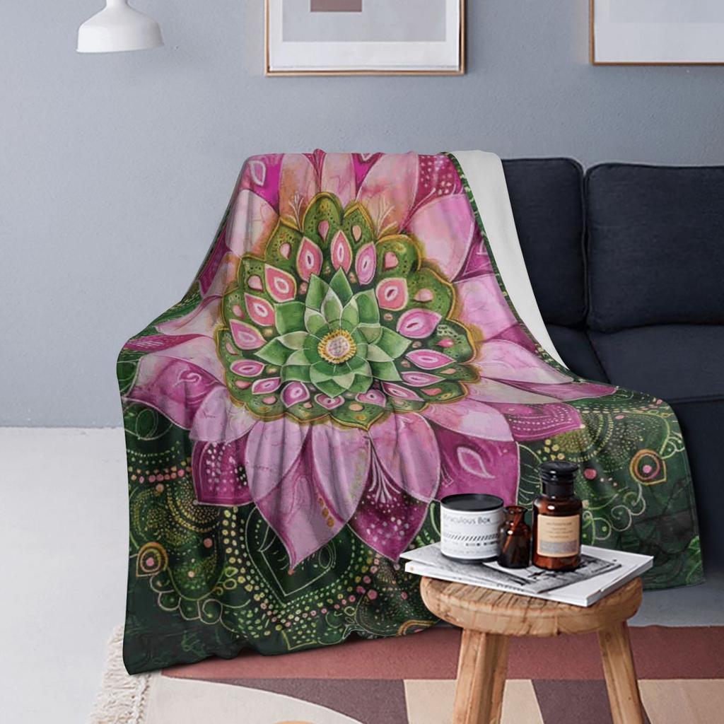 Mandala Yoga Flower Bohemia Meditation Nature Blankets Soft Warm Flannel Throw Blanket Plush for Bed Living Room Picnic Home