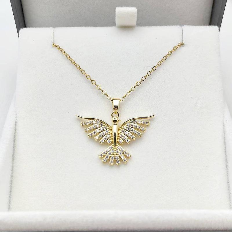 1 Pcs Fashionable Phoenix Pendant Necklace for Women Copper Zircon Embedded Clavicle Chain with Stainless Steel Link