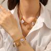 DIEYURO 316L Stainless Steel Golden Sun Heart Ceramic Flower Pendant Bracelet For Women New Classic Wrist Chain Jewelry Gift