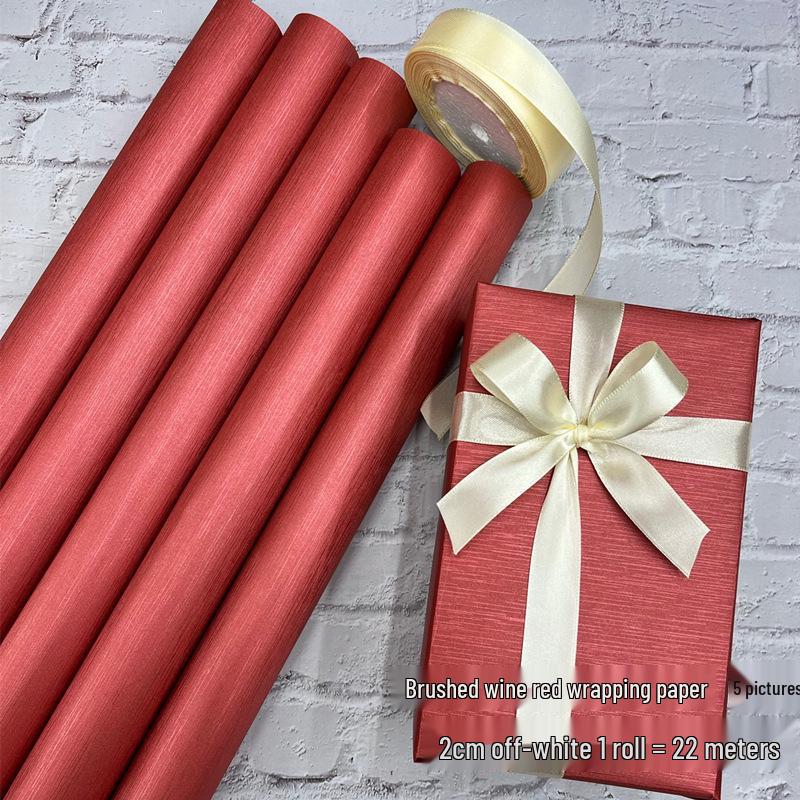 Pearlescent Brushed Light Wine Red Gift Wrapping Paper with Ribbon - Large Sheet for Birthday and Display Decoration.