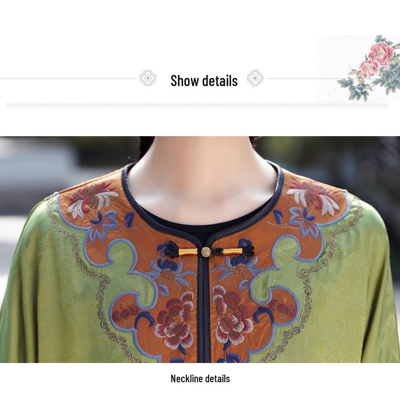 Premium Ethnic-Style Embroidered Satin Jacquard Coat with Frog Button