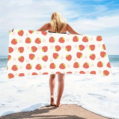Strawberry Patterned Beach Towel with Ultra-fine Fiber, Soft and Oversized, Suitable for Easy Cleaning and Care On the Beach