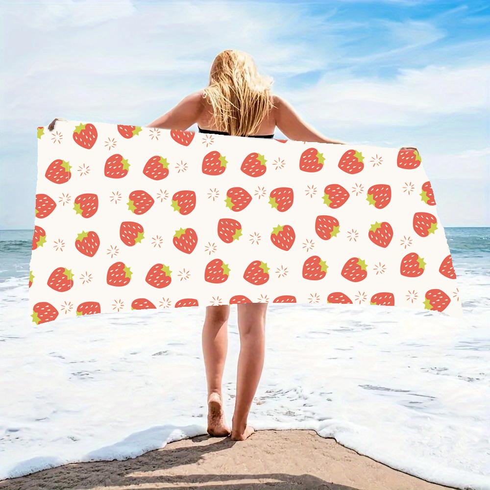 Strawberry patterned beach towel with ultra-fine fiber, soft and oversized, suitable for easy cleaning and care on the beach W30*H60(CM)