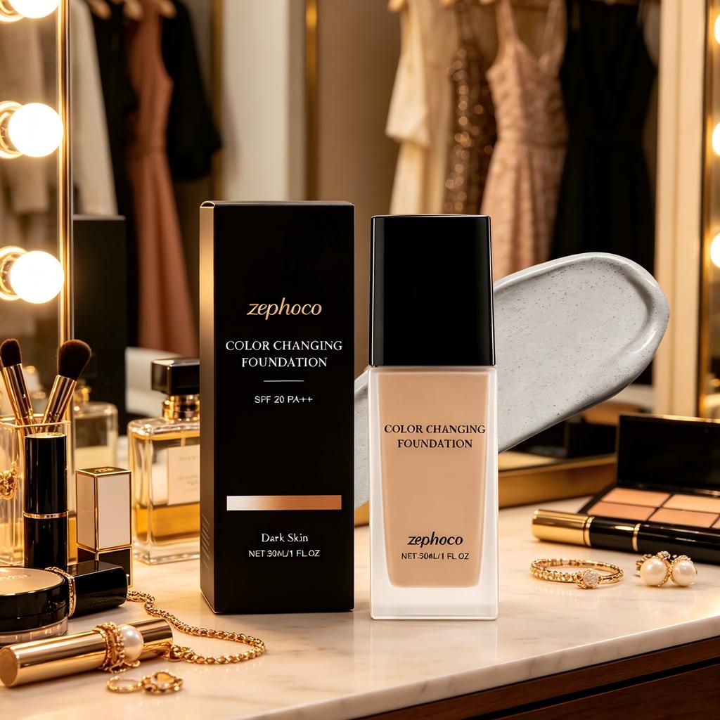 Zephoco Color Changing Foundation Mature Skin Brightening Spf 20 Pa+++ Deep Hydration Face Makeup Full Coverage Foundation 30ml