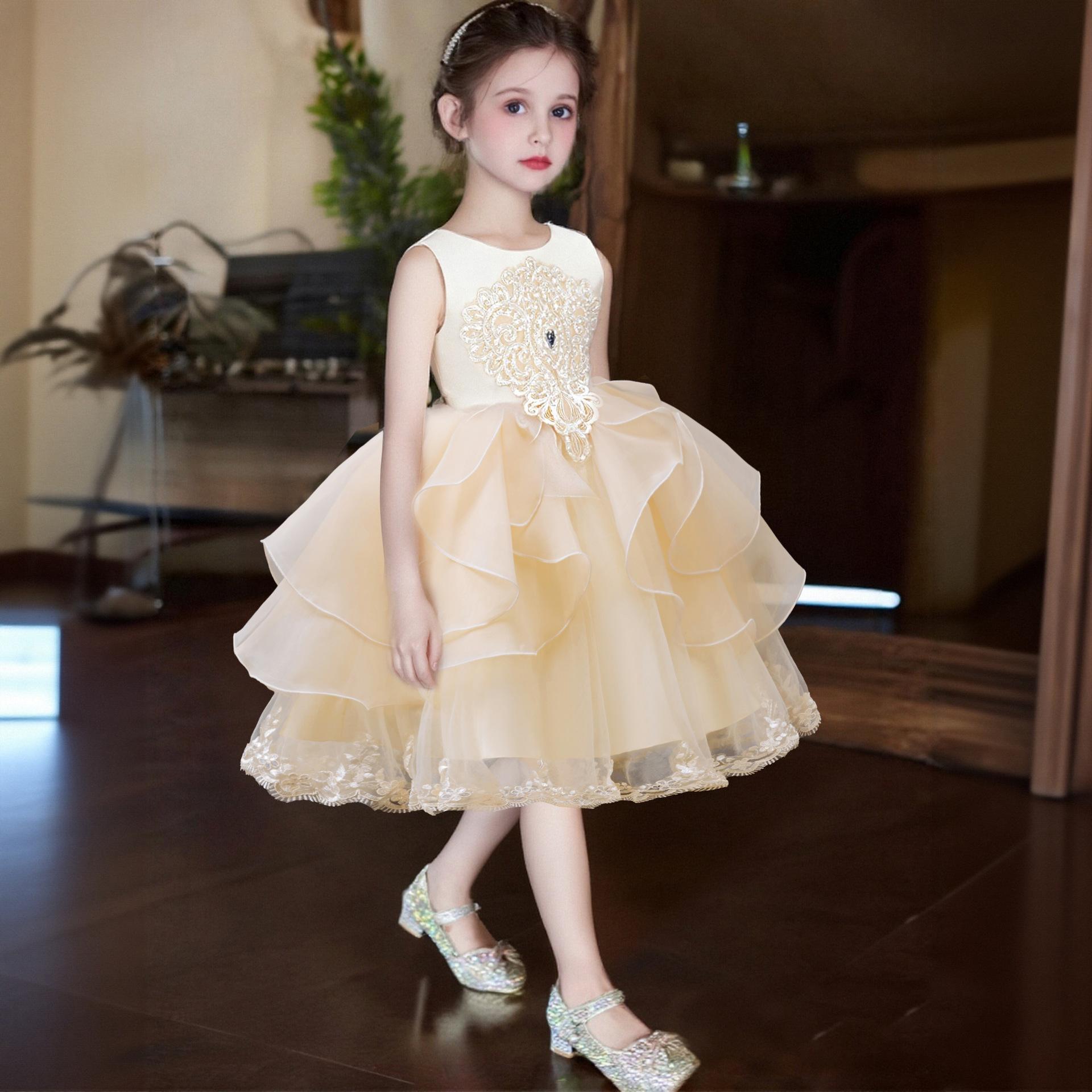 

Детское платье принцессы для девочек, одежда для выступления на фортепиано, маленькая хозяйка, пачка, вечернее платье на день рождения 366 платье принцессы 150cm шампанского