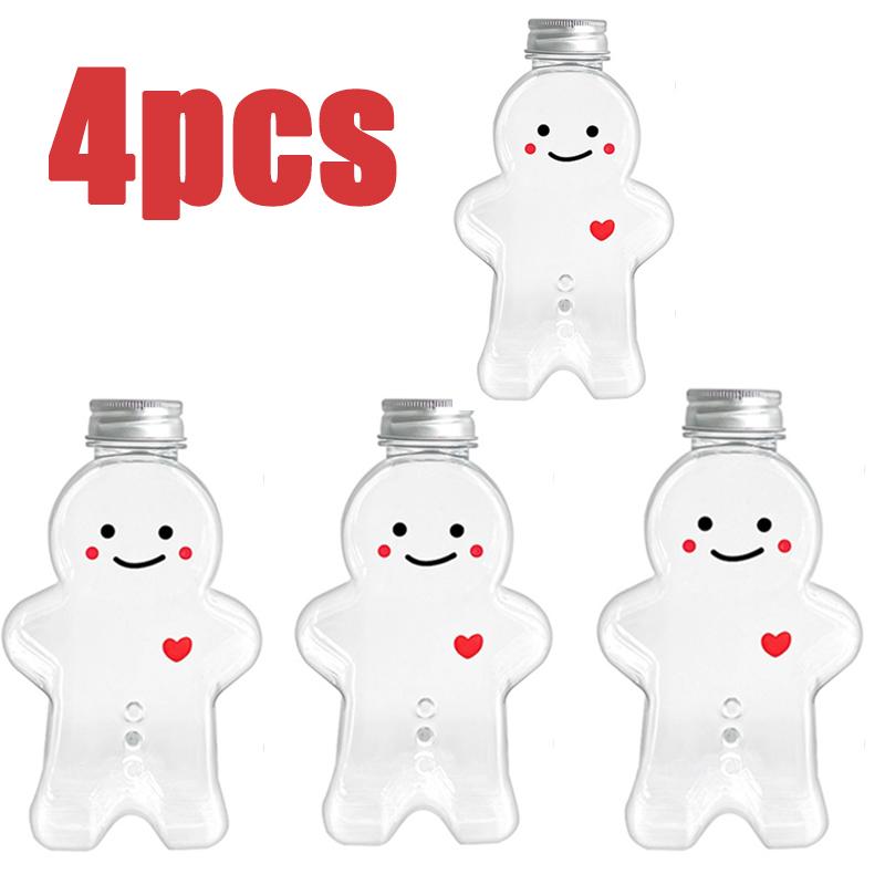 2-10PC Christmas Gingerbread Man Candy Jar Sealed Plastic Juice Drink Bottle Xmas Party New Year Gingerbread Man Drink Container