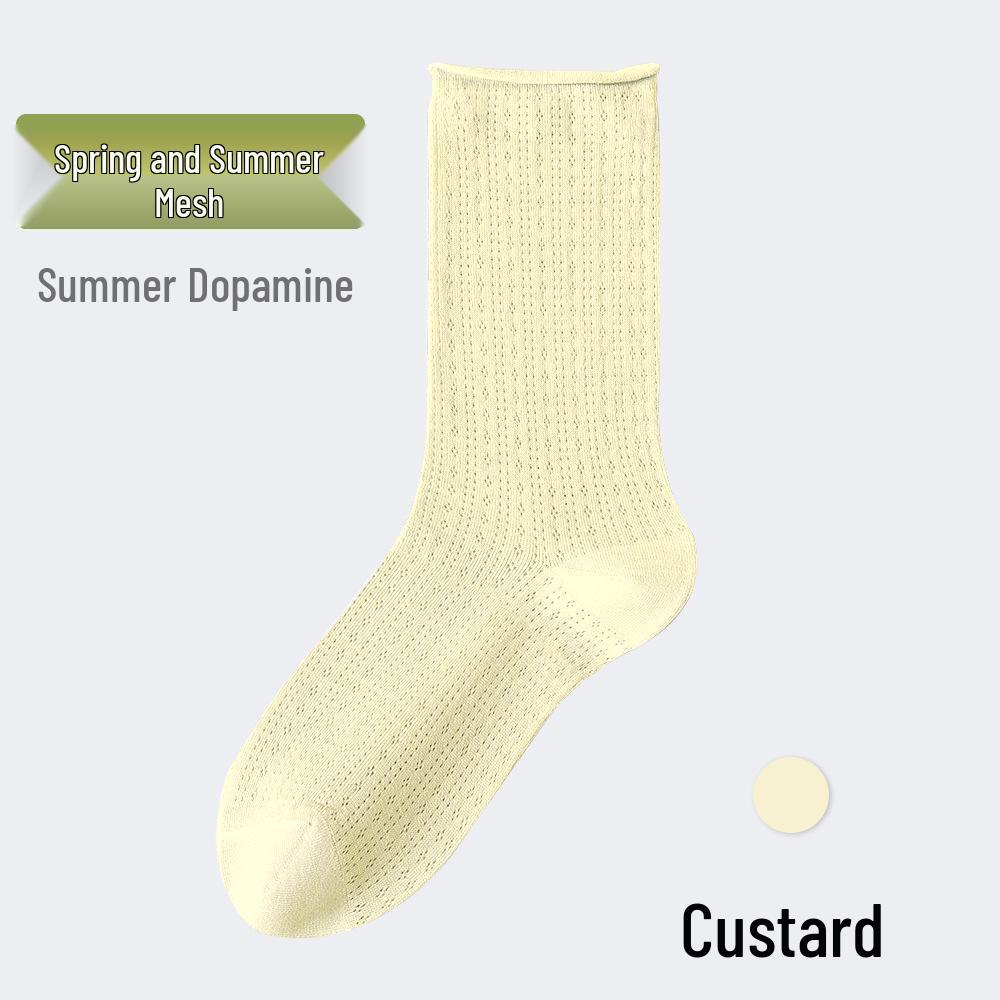 

Women s Spring-Summer Breathable Lace Mesh Cotton Mid-Calf Socks One Size