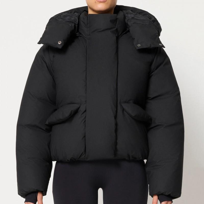 Unisex Winter Solid Color Streetwear Hooded Puffer Jacket Loose Fit Casual Cotton Coat