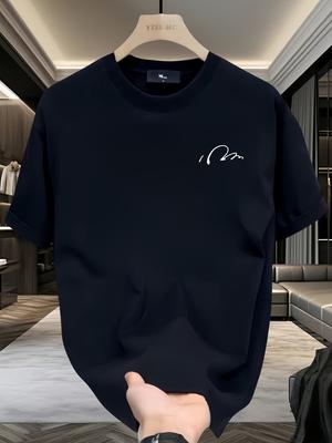 Heavy Short-sleeved T-shirt Men's Versatile Loose Summer Round Neck Pure Cotton Simple Line Trendy Ins Top