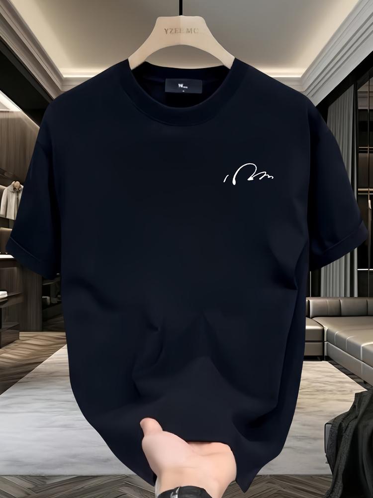 

Heavy short-sleeved t-shirt men s versatile loose summer round neck pure cotton simple line trendy ins top 4XL