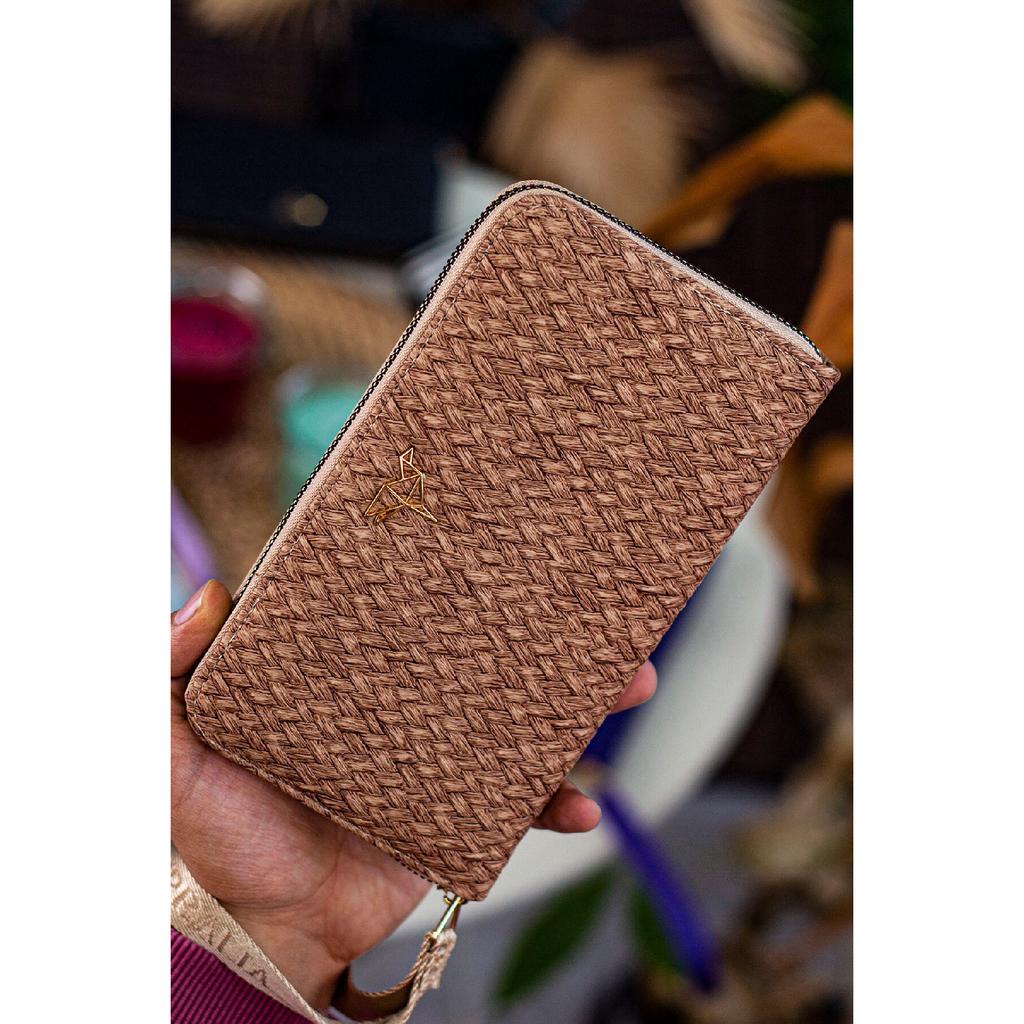 Rukojeť na zápěstí Tilburg Vzor pletení ze slámy Švestková Fialová Portfolio Peněženka s velkým množstvím držáku na karty