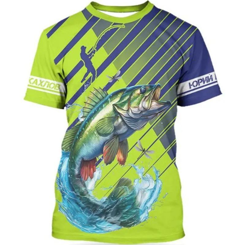 Summer Men's Fishing T-Shirts Short Sleeve 3d Fish Print Street T-Shirts Hip Hop Big Size Man Tees Loose Casual O-Neck Tops