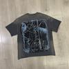 VibeStreet Streetwear Vintage Lavé Diamant Crop Top pour Homme Col Rond Manches Courtes Coupe Ample Coton Strass T-shirts Oversize