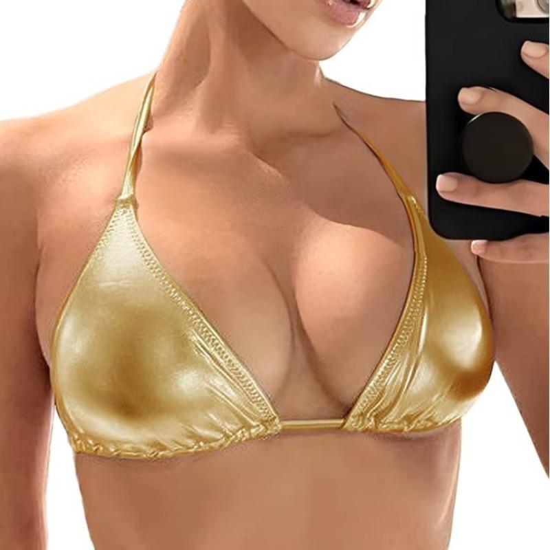 Sexy Women's Bronzing Fabric Swimsuit Top Neck Strap Swimsuit Fashion