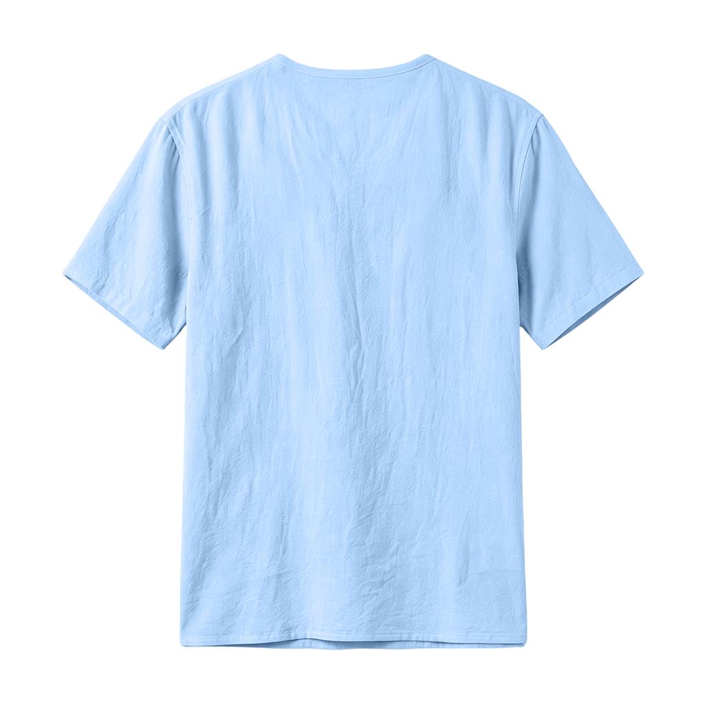 Men's Casual Linen Short Sleeve V-Neck Beach Shirt