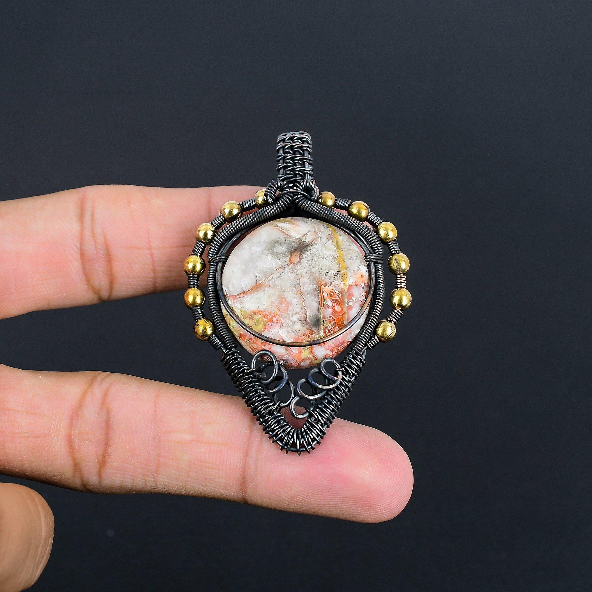 

Кулон из агата «Сумасшедший кружевной», ювелирное изделие ручной работы, кулон, обернутый медной проволокой 999 пробы, ювелирное изделие из содалита, подарок для нее, женский кулон, совершенно новый кулон 2.28 Inches