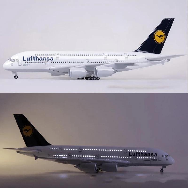 A380 Lufthansa Airplane Model 1/160 Scale 50.5CM Airline W Light and Wheel Diecast Plastic Plane For Collection Office Decor