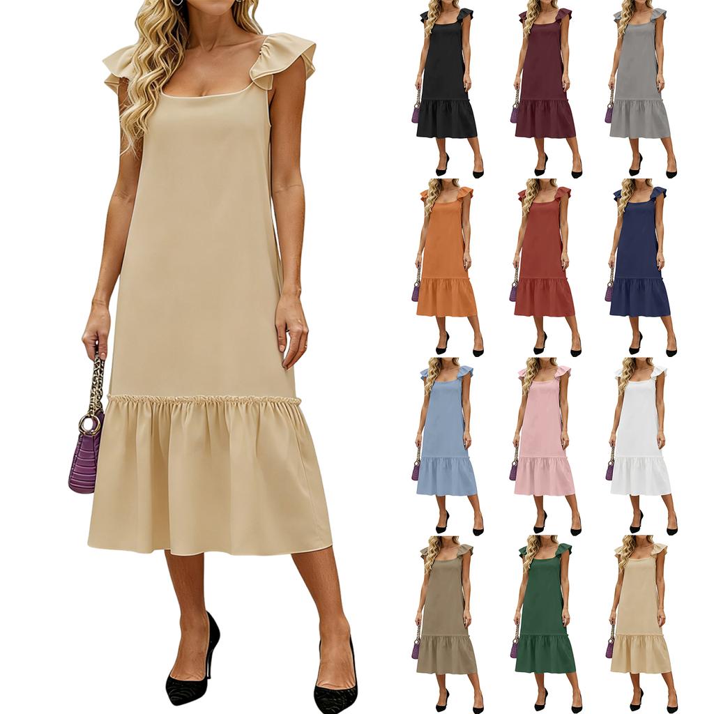 Women's Fashion Loose Mid-length Ruffled Flying Sleeve Dress