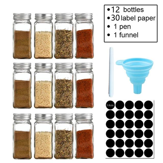 

12 шт. стеклянных банок для специй с бамбуковой крышкой, контейнеры для специй, солонки, перечницы, органайзеры для специй, кухонный набор банок