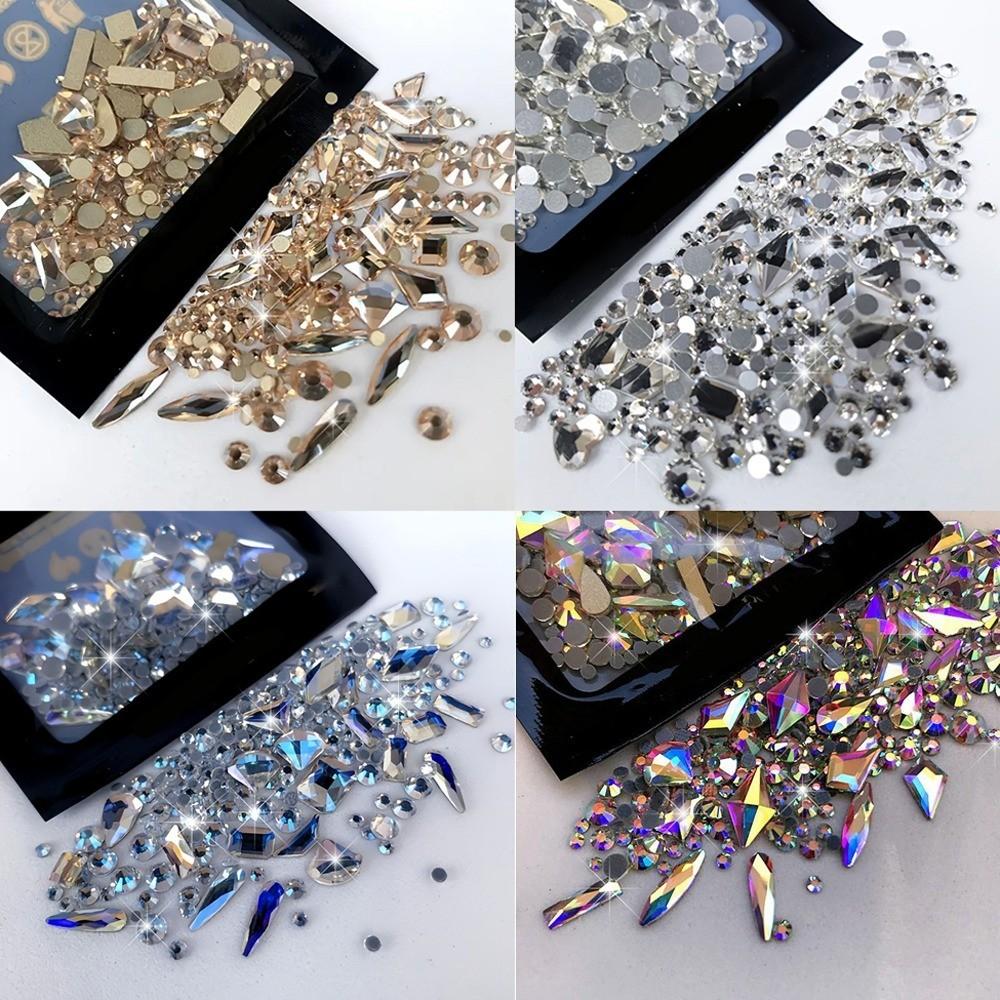 AB Flatback Glass Nail Art Rhinestones Multi-shape Mixed Diamond Gems Blue Purple Crystal Stones For DIY Nail Decoration