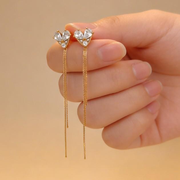 Изящные серьги-подвески с полным бриллиантовым сердцем, модные, с длинной бахромой, в стиле Ins, с высоким чувством, взрывные серьги интернет-знаменитости