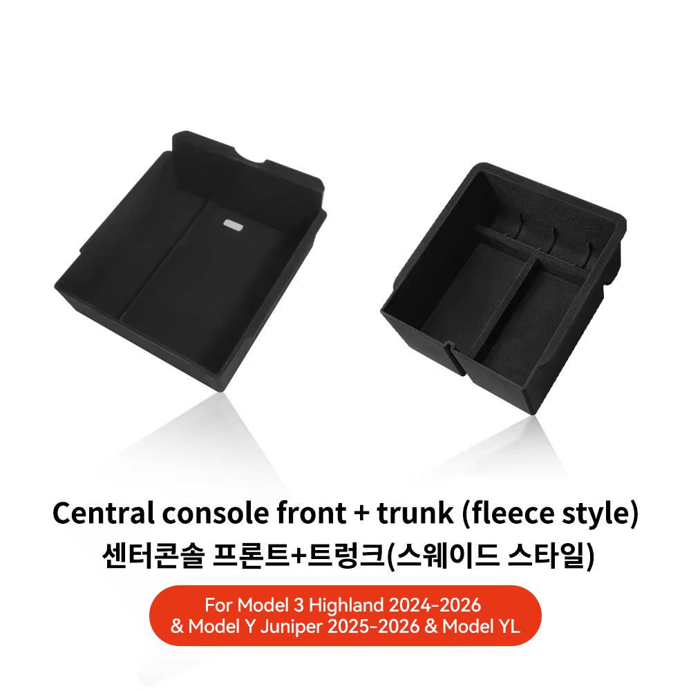 YZ For Tesla Highland Model 3 Y Juniper Hidden Storage Center Console Armrest Front and Rear Layered Grid ABS Organized Flocking