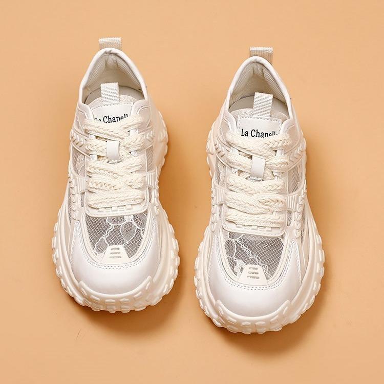 Mesh inner height increase white shoes women's summer 2025 new casual platform women's shoes breathable lace dad shoes